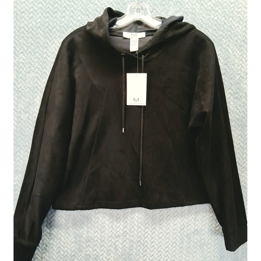 Magaschoni Black Faux Suede Hoodie Pullover Sweatshirt Womens Small NWT
